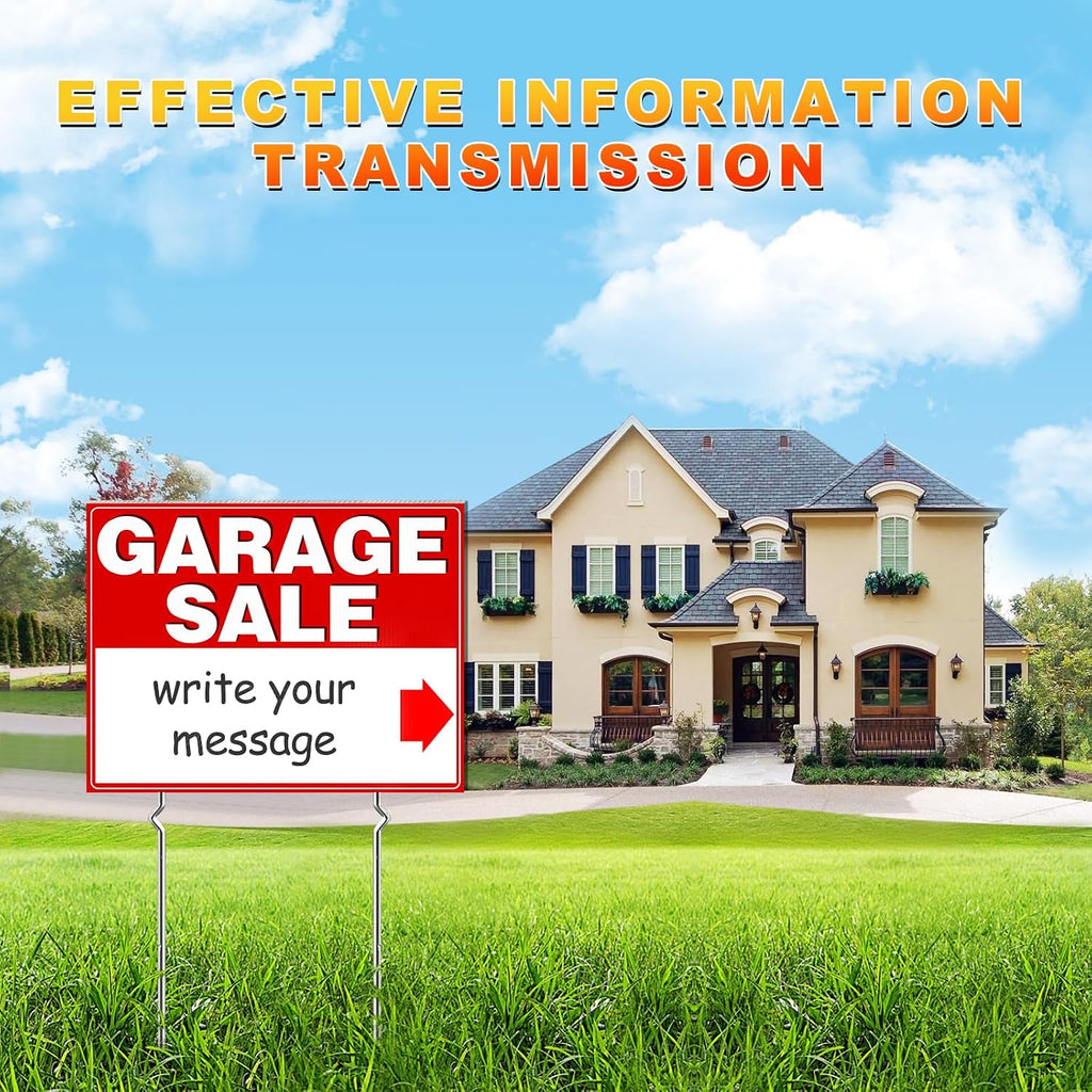 Garage Sale Signs, 3 Pcs Yard Signs With Metal Stakes, 17X13 Inch Double Sided Large Corrugated Plastic Garage Sale Kit With Directional Arrows Stickers For Event, Weatherproof, Red