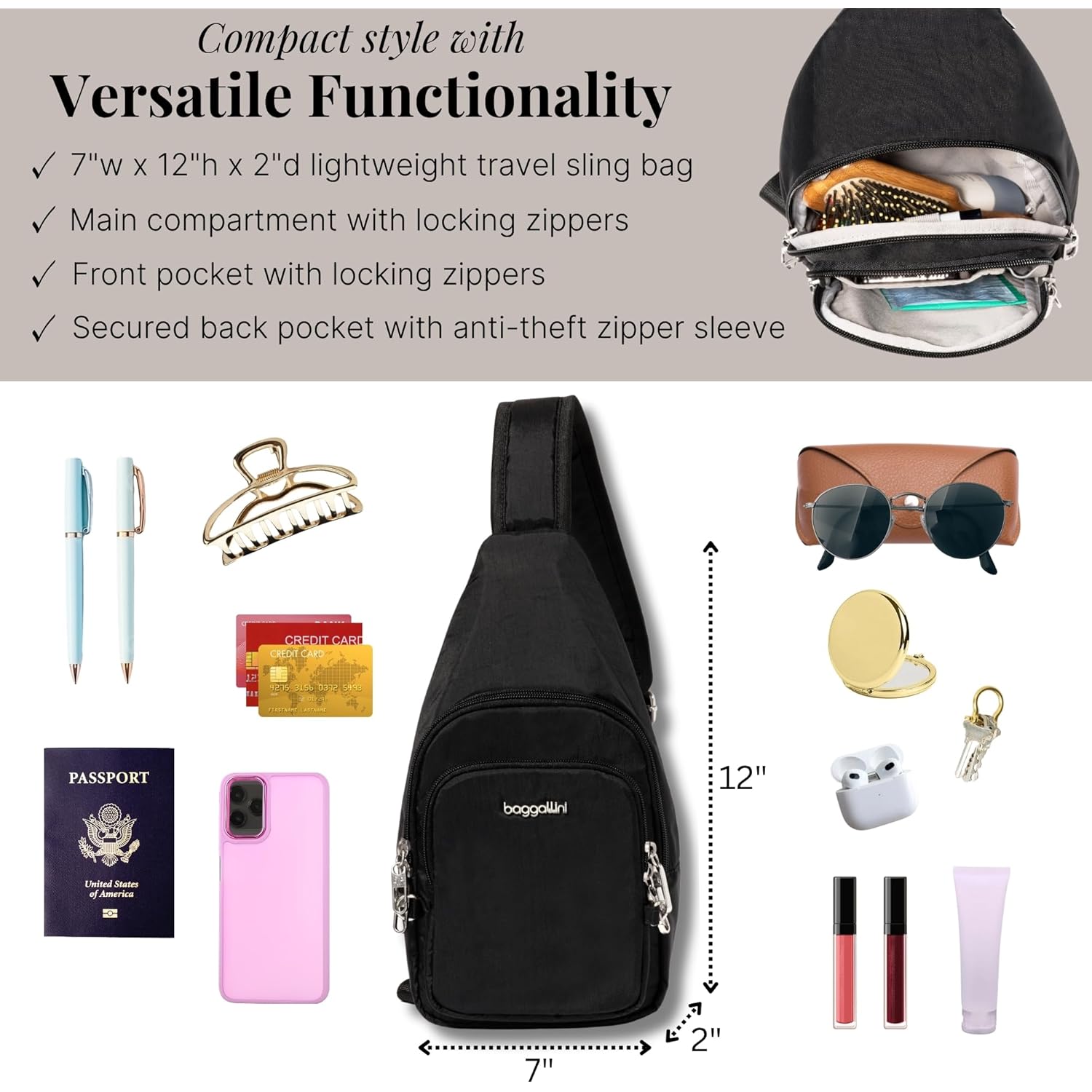 Baggallini Securtex Anti-Theft Daytripper Sling