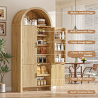71" Arched Kitchen Pantry Cabinet, Fluted Wood Storage With 3 Adjustable Shelves & 6 Door Shelves, Modern Organizer For Kitchen, Bathroom, Natural Wood Finish (Wood)