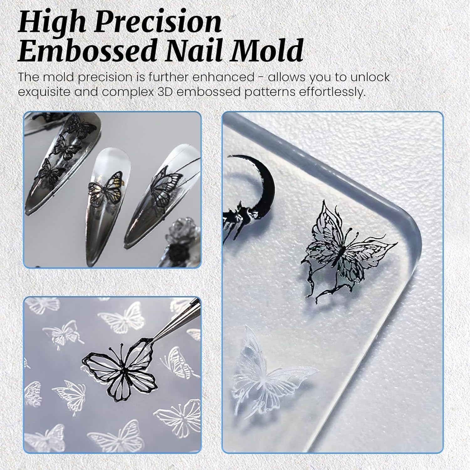 Nail Art Silicone Mold, Nail Decoration Silicone Mould, 3D Nail Art Carving Mold Templates for Precise Embossed Pattern, Nail Tools Nail Charms for Acrylic Nail DIY Craft (Rabbit)