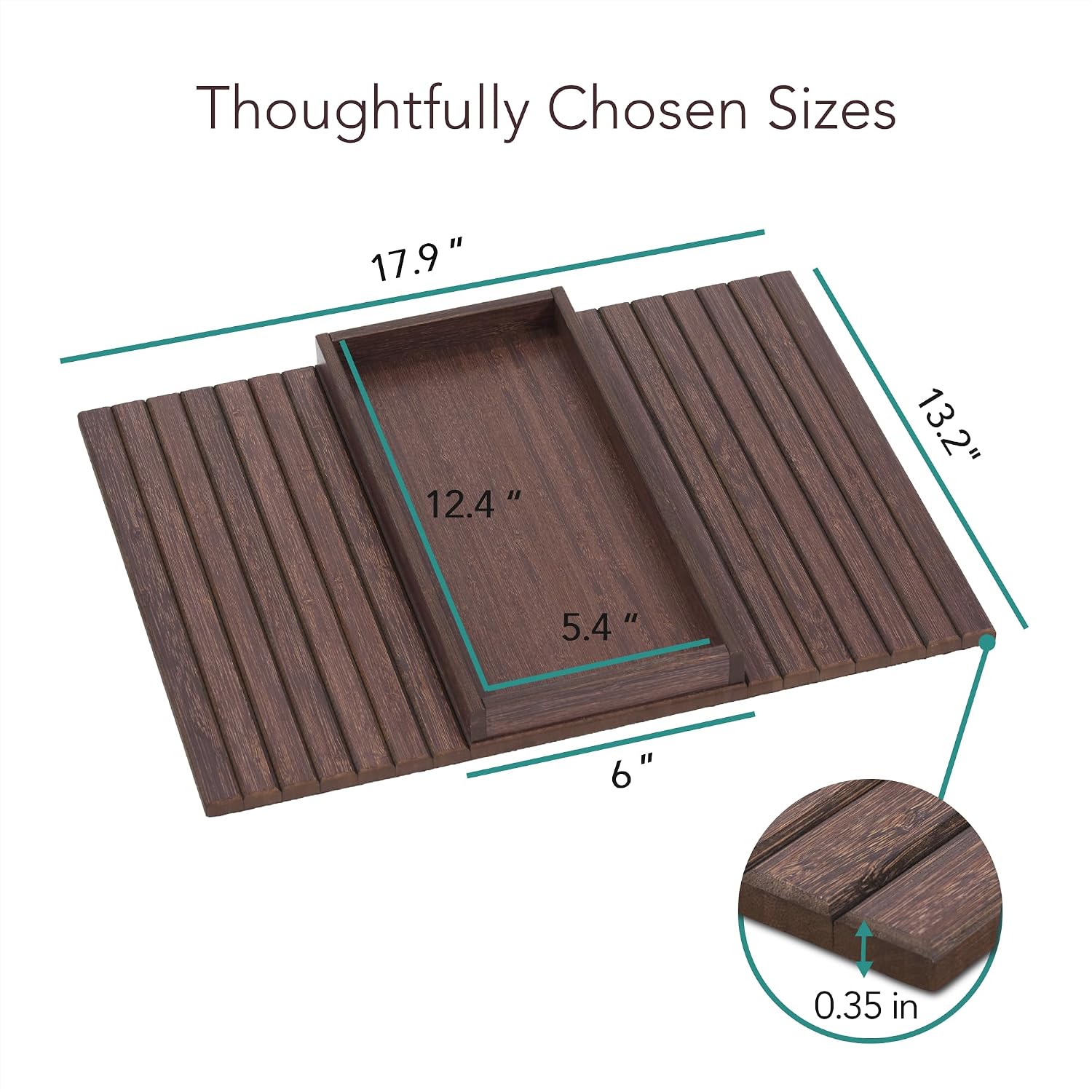 Detor Couch Arm Tray With Spacious 12.4" X 5.4" Storage Box, Walnut Bamboo Finish, Enhanced Non-Slip Felt Bottom, Sturdy Bamboo Slats, Fits Armrests 6" And Wider