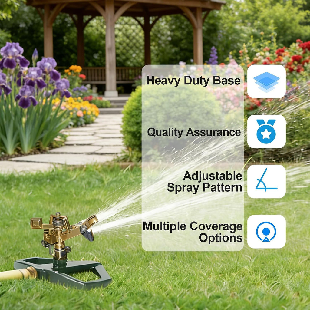 Hourleey Impact Pulsating Sprinklers For Yard - Heavy Duty Lawn Sprinkler With Metal Base, Adjustable Rotating 360 Degree For Large Area Garden, Coverage Up To 5,800 Sq. Ft
