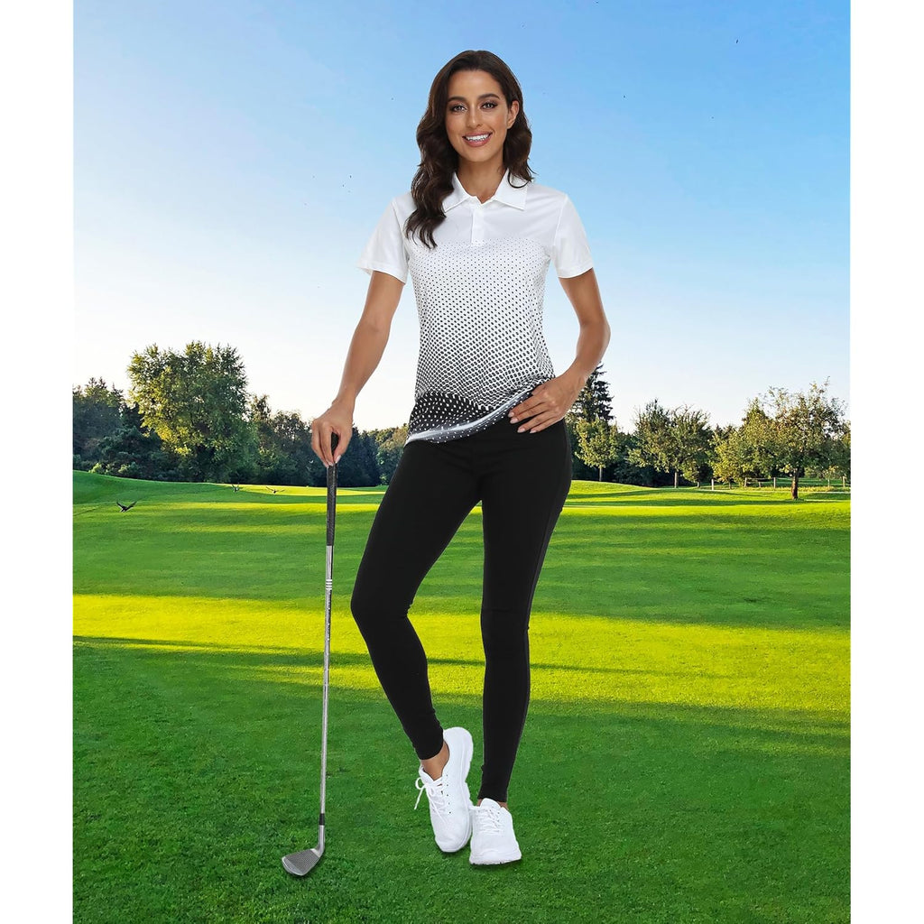 Women's Golf Polo Shirts Short Sleeve Moisture Wicking Tennis Athletic Shirt with 3 Button