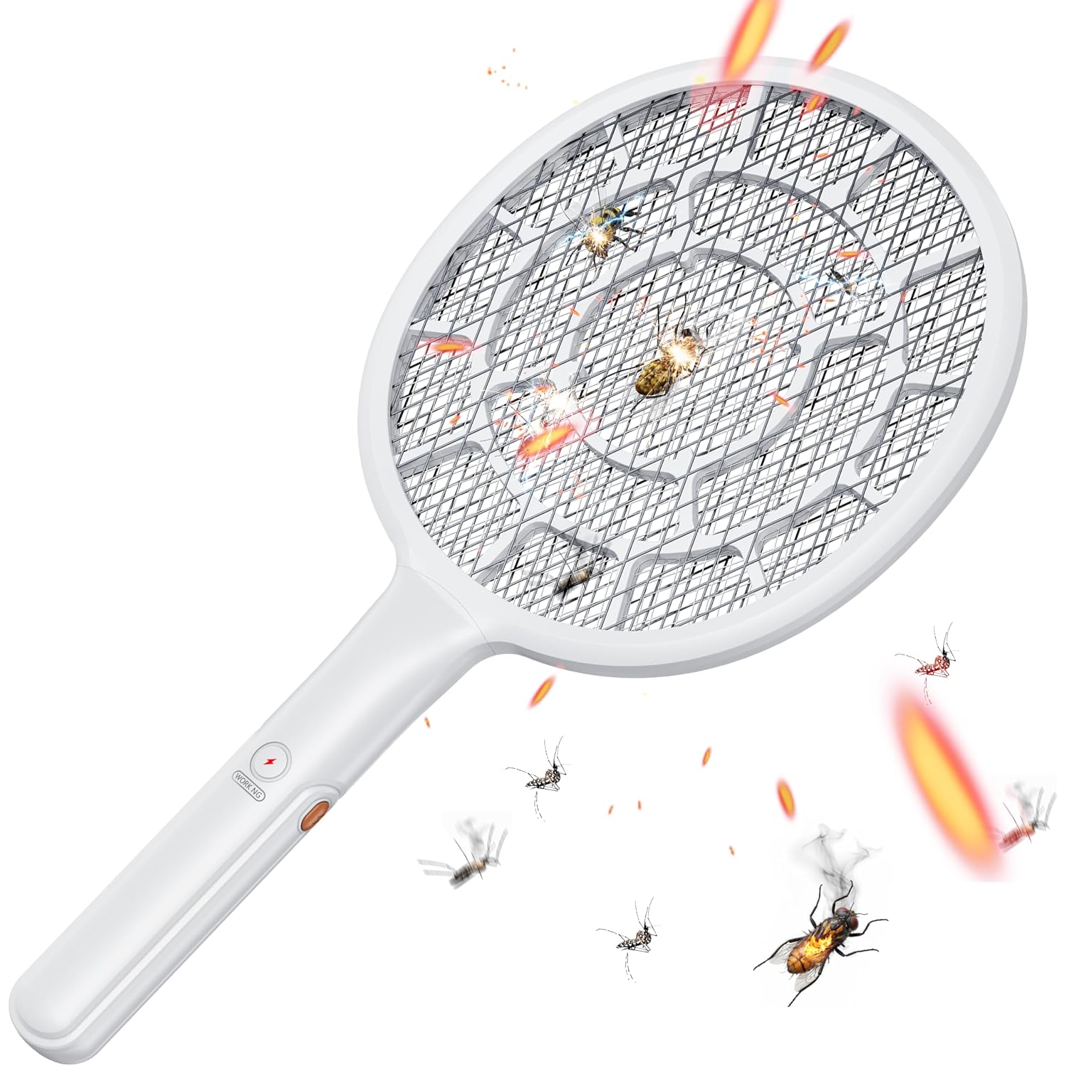 Yschois Electric Fly Swatter, Bug Zapper Companion, Mosquito Killer Racket | Gold Zone Voltage, Densest 3Mm Mesh, Apple-Like Weight, Aa Battery Operated (Not Incl) - Pro Swat Tips For Indoor & Outdoor