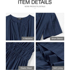 Btfbm Womens Summer 2026 Casual Midi Maxi Dresses Lightweight Short Sleeve V Neck Elastic Waist Boho Beach Dress Pockets