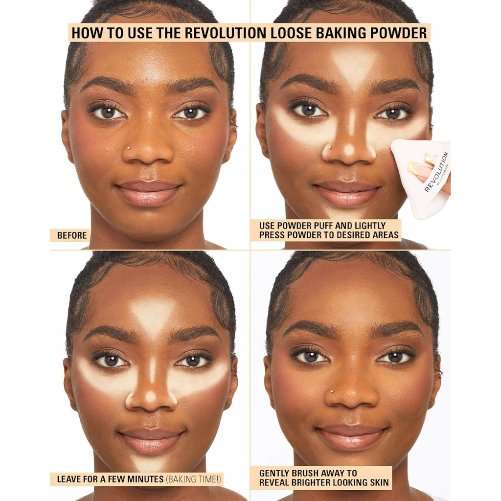 Revolution, Loose Baking Powder, Makeup Setting Powder, Long-Lasting Coverage, Mattifies & Reduces Shine, Translucent, 1.12 oz