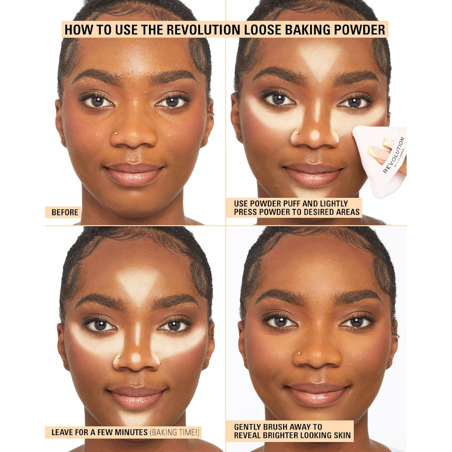 Revolution, Loose Baking Powder, Makeup Setting Powder, Long-Lasting Coverage, Mattifies & Reduces Shine, Translucent, 1.12 oz