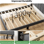 Marsail Queen Size Bed Frame, Sturdy And Durable With 12 Support Legs, 1300 Lbs Capacity, Solid Wooden Upholstered Adjustable Headboard For 6"-12" Mattresses, Easy Assembly, Ideal Height, Dark Gray