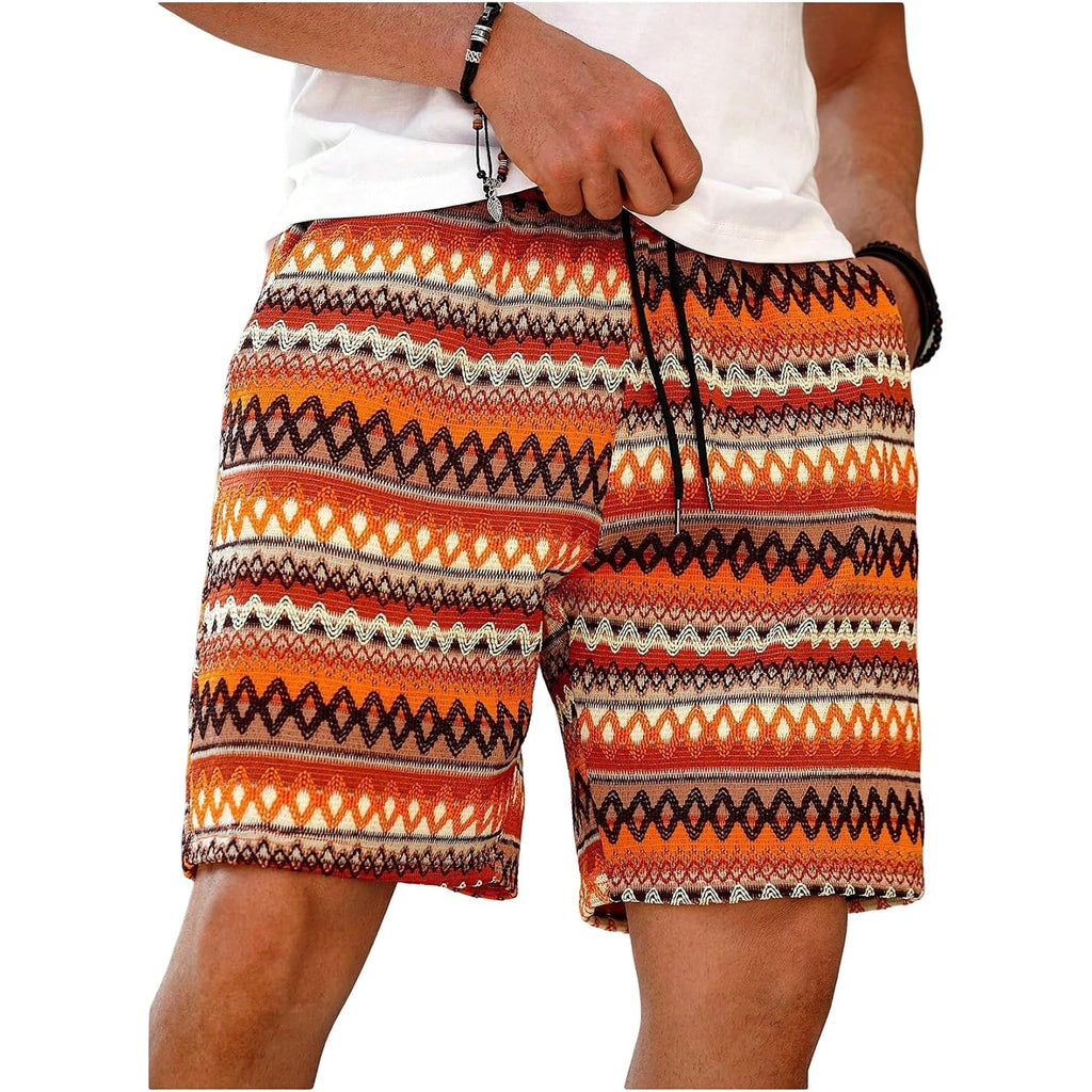 Wdirara Men'S Geometric Print Drawstring Waist Bermuda Shorts Boho Summer Beach Shorts With Pockets