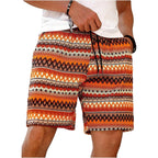 Wdirara Men'S Geometric Print Drawstring Waist Bermuda Shorts Boho Summer Beach Shorts With Pockets