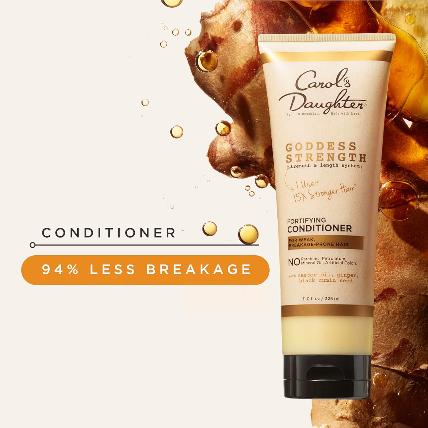 Carol's Daughter Goddess Strength Fortifying Conditioner For Wavy, Coily and Curly Hair, Sulfate Free Conditioner with Castor Oil for Weak Hair, 11 Fl Oz