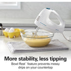 Hamilton Beach 6-Speed Electric Hand Mixer with Whisk, Traditional Beaters, Snap-On Storage Case, 250 Watts, White