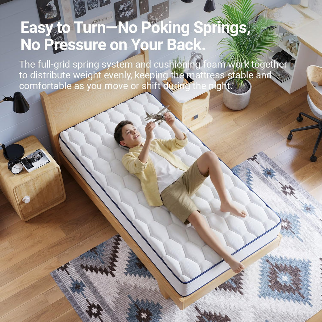 Avenco 6 Inch Twin Mattress For Fresh Sleep, Twin Size Mattresses With Innerspring For Pressure Relief, Bonnell Coil Hybrid Mattresses Breathable Cover Certipur-Us Certified Bed Mattress In A Box