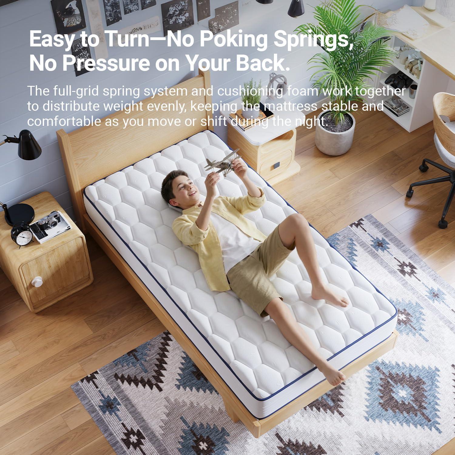 Avenco 6 Inch Twin Mattress For Fresh Sleep, Twin Size Mattresses With Innerspring For Pressure Relief, Bonnell Coil Hybrid Mattresses Breathable Cover Certipur-Us Certified Bed Mattress In A Box