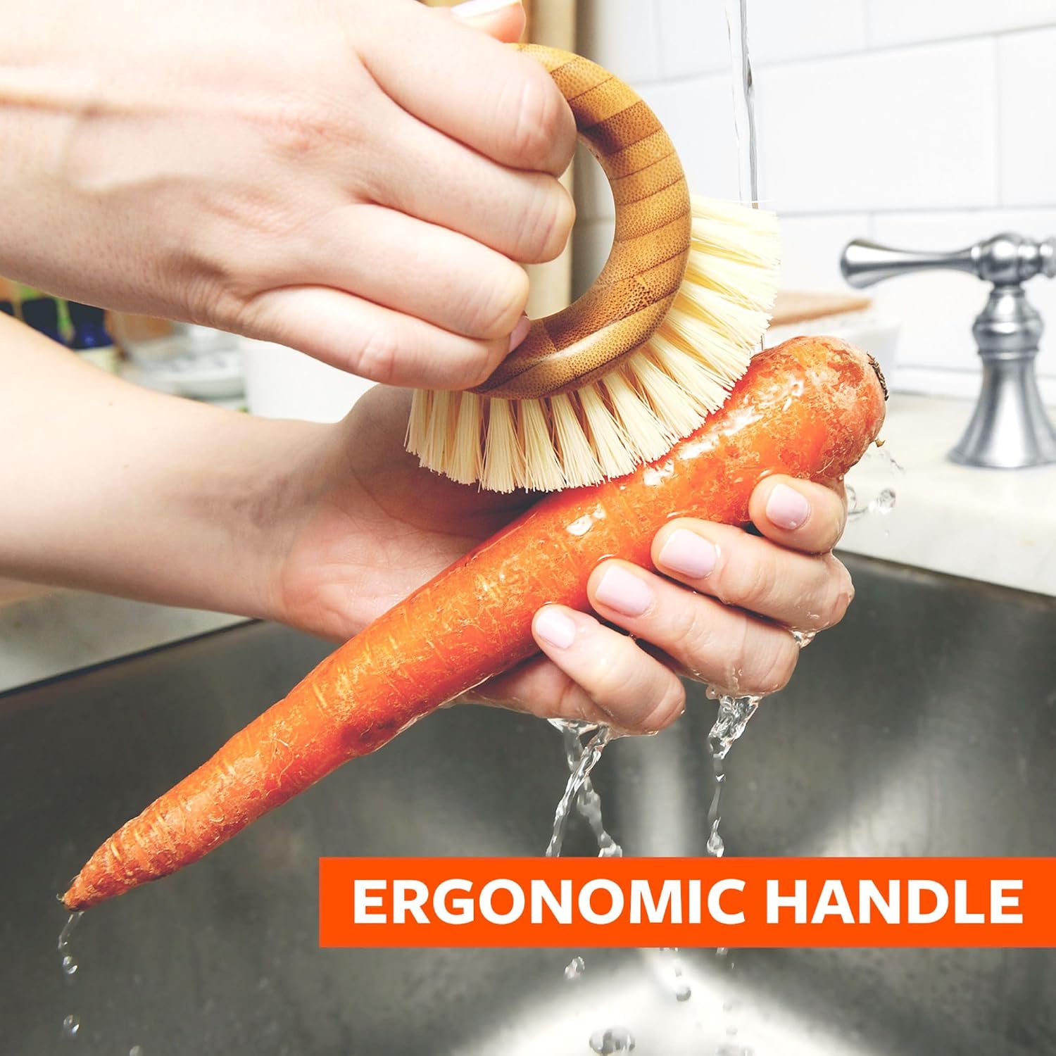 Full Circle The Ring Bamboo Produce Scrub Brush - Bpa-Free Vegetable & Fruit Cleaner - Removes Dirt From Potatoes, Mushrooms & Root Vegetables