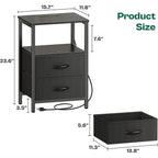 Huuger Night Stand With Charger Station And Led Lights, 2 Drawer Nightstand, Bed Side Table With Open Shelf, End Table, Fabric Drawers For Bedroom, Black