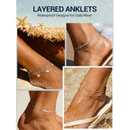 PROSTEEL Ankle Bracelets for Women Waterproof, Layered Stainless Steel Summer Beach anklets, Silver/Gold 8-10.5 Inch Adjustable, Come with Box