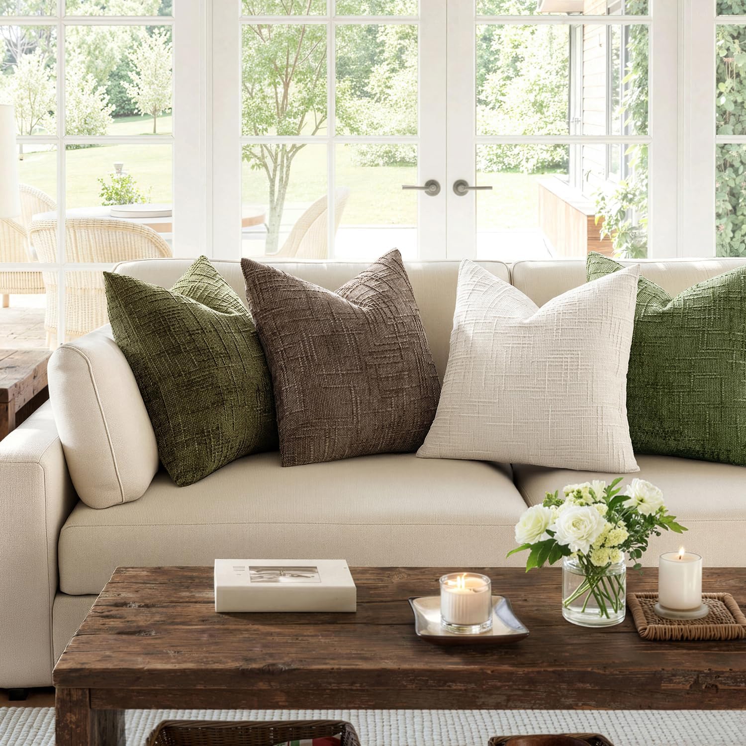 Miulee Textured Throw Pillow Covers Thick Chenille Decorative Pillows Cream White 18X18 Inch Set Of 2 Modern Boho Farmhouse Home Decor Neutral Cushion Covers For Couch Sofa Living Room Bedroom