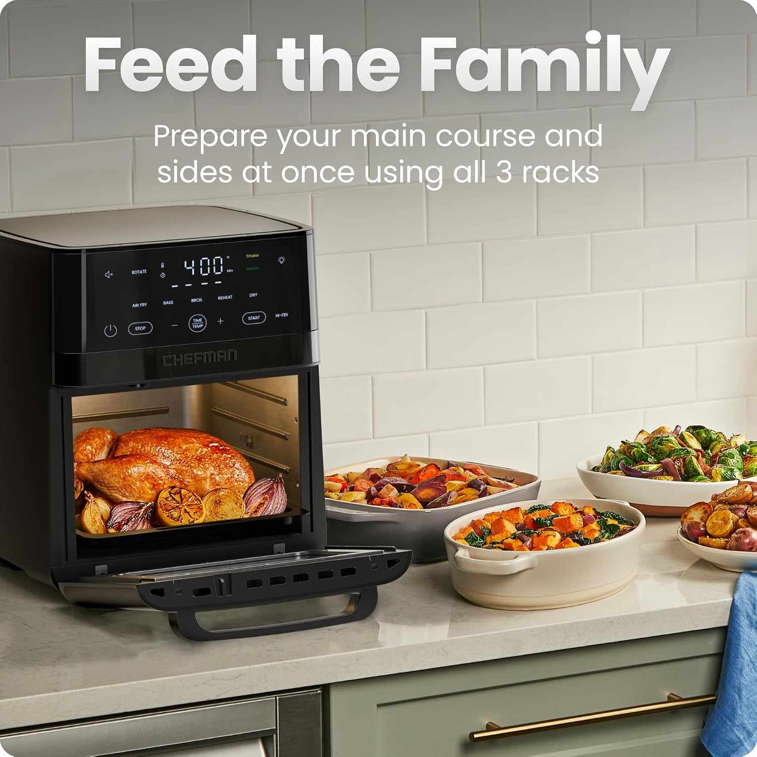 Chefman Air Fryer 6-In-1, Xl 14-Quart Multifunctional Airfryer With Touchscreen Controls, Rotisserie, Food Dehydrator, Convection Oven, Bake, Broil, And Reheat Functions, Windowed Door – Black