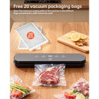 75kPa Vacuum Sealer Machine, Compact Vacuum Sealer for Food, 4-in-1 Food Sealer, Digital Timer, Moist/Dry, Pulse, Seal Modes, with 20 Vacuum Bags, Black