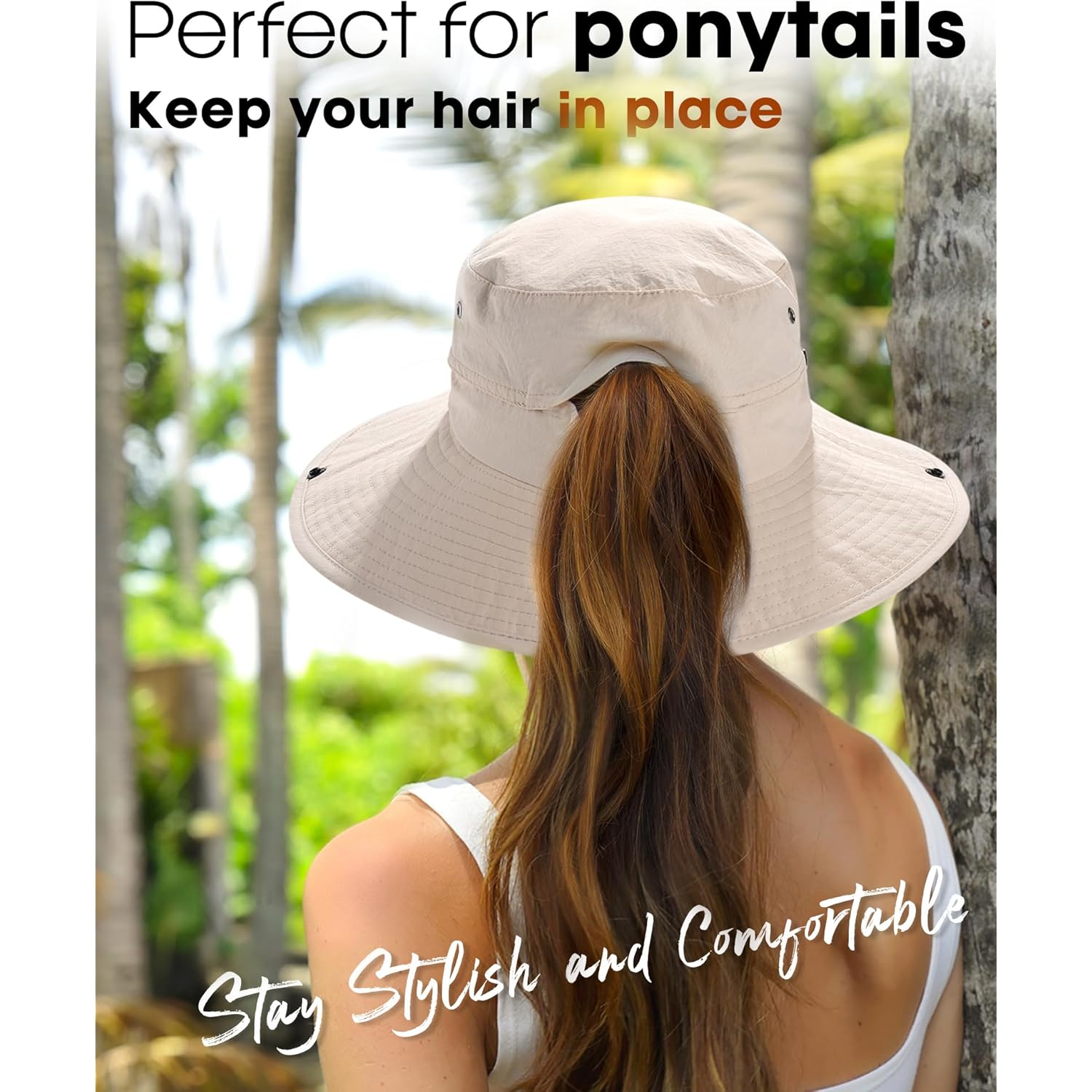 FURTALK Sun Hats for Women Ponytail UPF 80+ Beach Summer Hat Wide Brim Packable Cowboy Hat