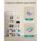 Songmics Shoe Boxes, Pack Of 12 Shoe Storage Organizers, Stackable Clear Plastic Boxes For Closet, Sneakers, 13.1 X 9.1 X 5.6 Inches, Transparent And White Ulsp12Swt