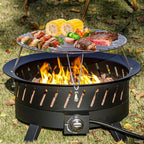 Econook 24 Inch Portable Propane Fire Pits With Grill, Gas Fire Pit Bowl For Outside With Lid & Handle, Smokeless Gas Firebowl,Propane Firepit For Camping, Patio, Yard, Garden