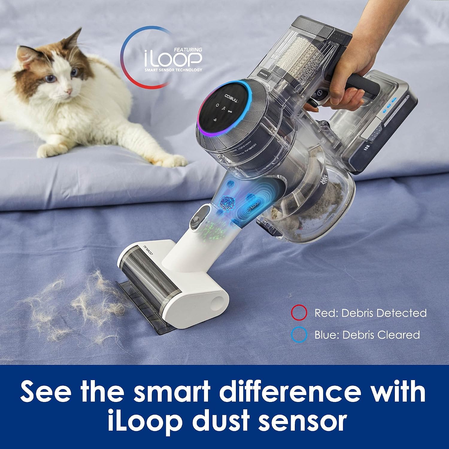 Tineco Cordless Vacuum Cleaner, Smart Stick Handheld Cleaner Strong Suction & Lightweight, Cordless Handheld Vacuum Deep Clean Hair, Hard Floor, Carpet, Car