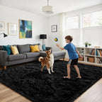 Fluffy Rug Shag Area Rug, Black 2x4 Area Rugs for Bedroom, Small Bedside Rug, Soft Fluffy Shag Entryway Throw Rugs for Living Room Bedroom Kids Room Home Decor