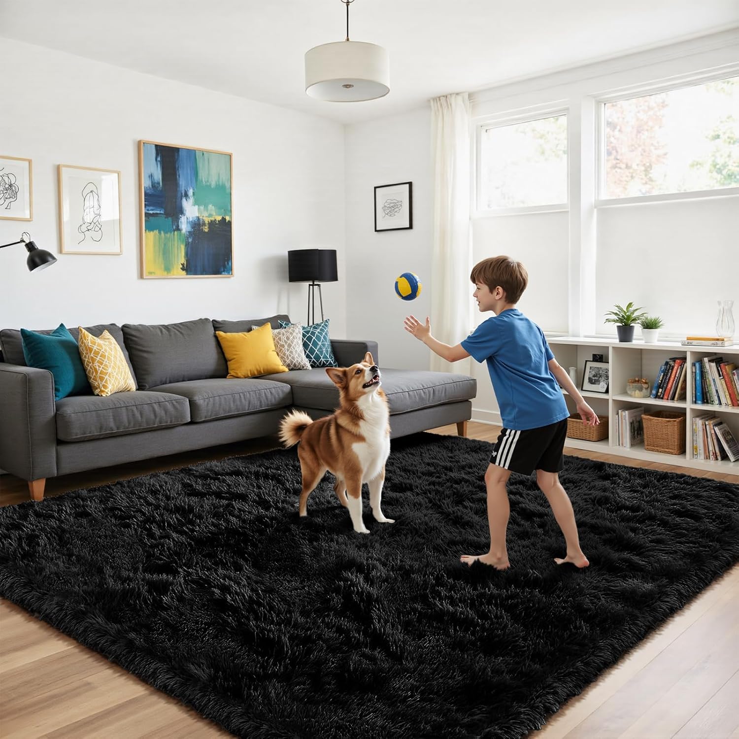 Fluffy Rug Shag Area Rug, Black 2x4 Area Rugs for Bedroom, Small Bedside Rug, Soft Fluffy Shag Entryway Throw Rugs for Living Room Bedroom Kids Room Home Decor