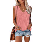 Ofeefan Tank Top For Women Loose Fit Sleeveless Shirts V Neck Summer Clothes Ruched Women'S Tees And Tanks Curved Hem