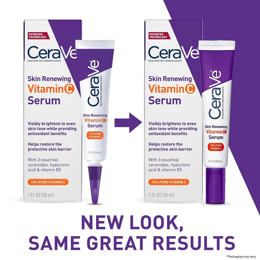 Cerave Vitamin C Serum For Face With 10% Pure Vitamin C, Hyaluronic Acid & 3 Essential Ceramides, Skin Brightening Antioxidant Serum, Hydrates & Improves Skin Tone & Texture, Fragrance-Free, 1Oz