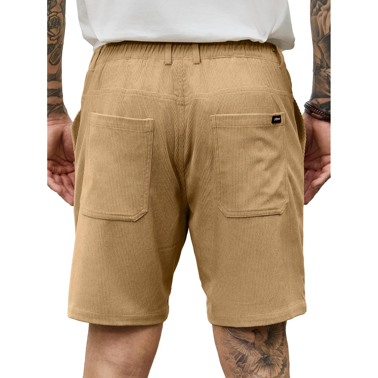 Plepan Mens Corduroy Shorts 7 Inch Casual Vintage Elastic Waist Relaxed Fit Summer Beach Short With Pockets