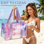 Fammart Iridescent Clear Beach Bags Waterproof Sandproof For Women, Large Jelly Tote Zipper Pool Bag Cruise Essentials 2026