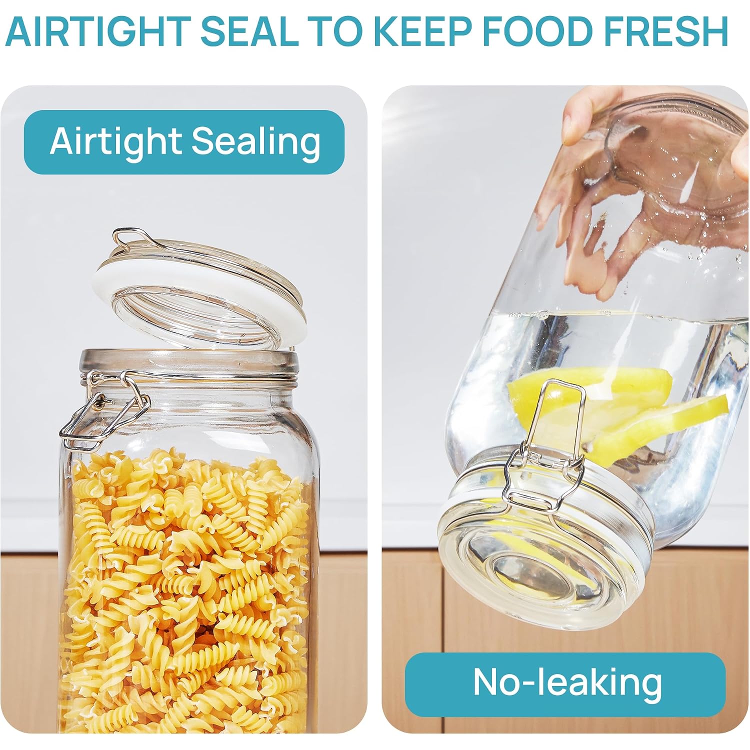 Vtopmart 78Oz Glass Food Storage Jars With Airtight Clamp Lids, 3 Pack Large Kitchen Canisters For Flour, Sugar, Cereal, Coffee, Pasta And Canning, Square Mason Jars With 8 Reusable Labels