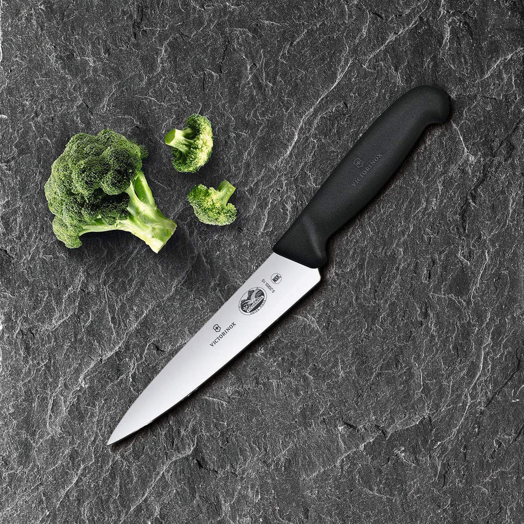 Victorinox Fibrox 6 Inch Straight Edge Chef's Knife, Kitchen Knife with Stainless Steel Blade, Non-Slip Handle, Dishwasher Safe, Black