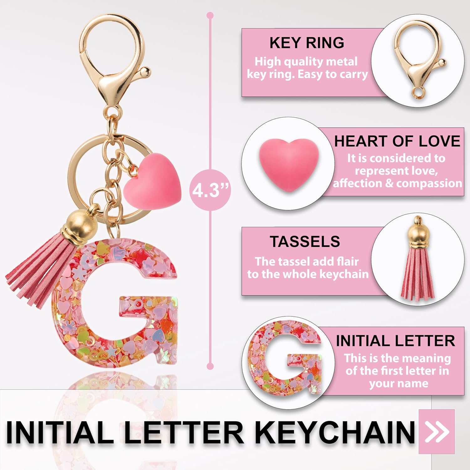 Alphabet Initial Letter Keychain Cute Heart Resin - Letter Keychain for Backpack Charms - Initial Keychains for Women