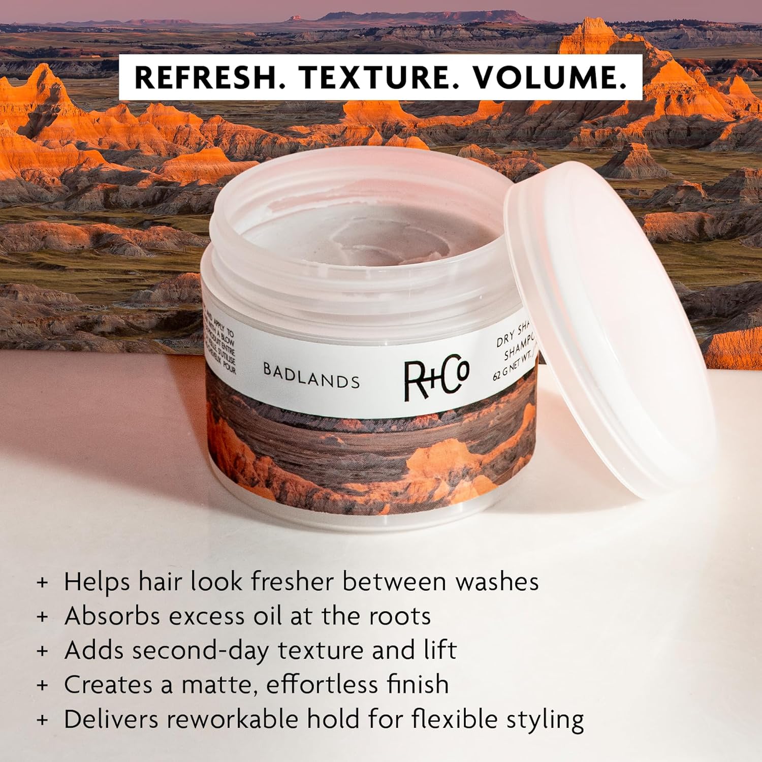 R+Co Badlands Dry Shampoo Paste | Part Dry Shampoo, Part Styling Paste | Adds Texture, Absorbs Oil, Matte Finish