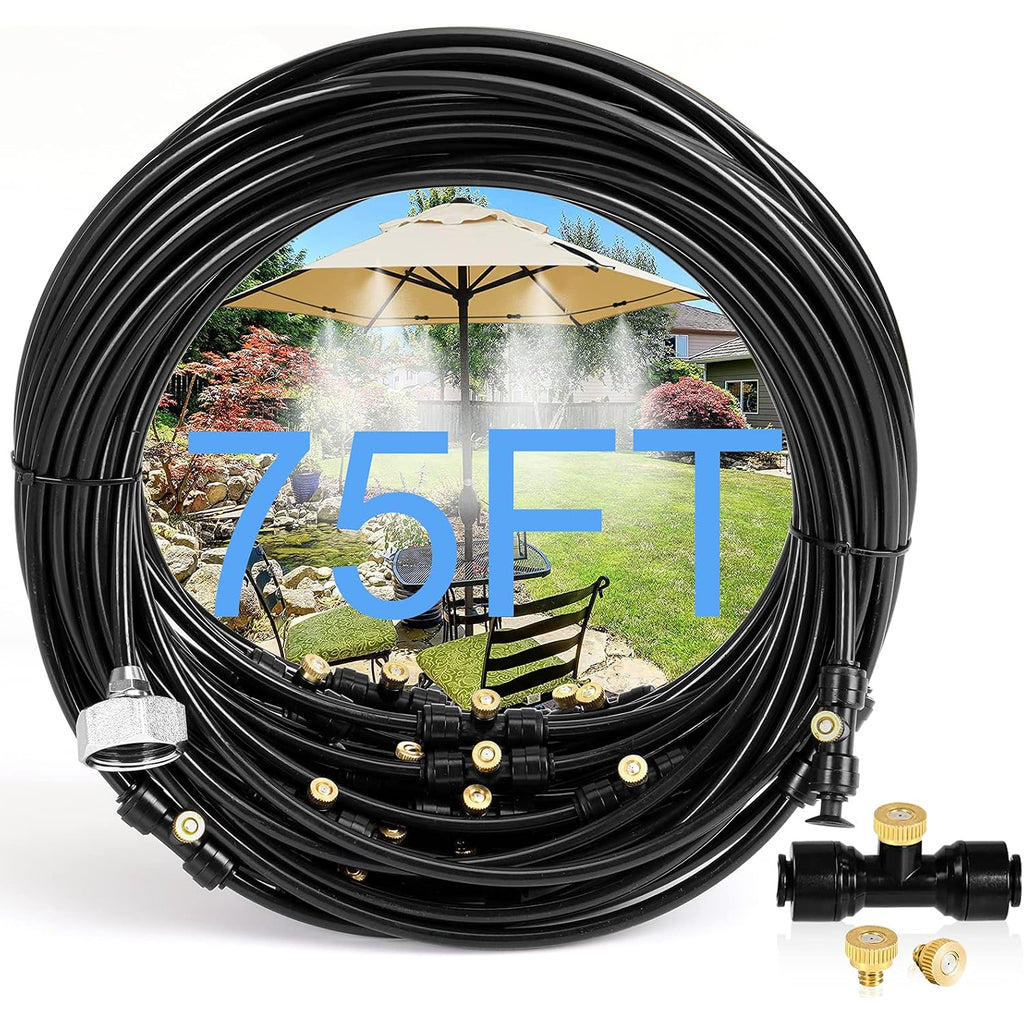 75Ft Misters For Outside Patio, 28 Brass Nozzles, 3/4 Inch Adapter | Creates Cooling Fine Mist For Patios, Gardens And Greenhouses; 23M Preassembled Line Supports Easy Diy Setup.