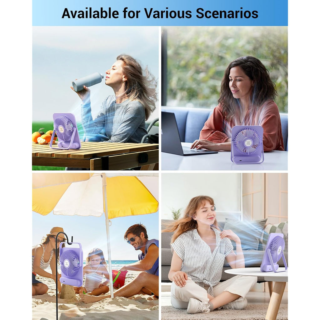 Whatook Small Desk Fan Personal Fans: 5000Mah 25 Hours Battery Office Quiet Mini Desktop Fan Portable Rechargeable Travel Essentials (Purple, 2000 Mah)