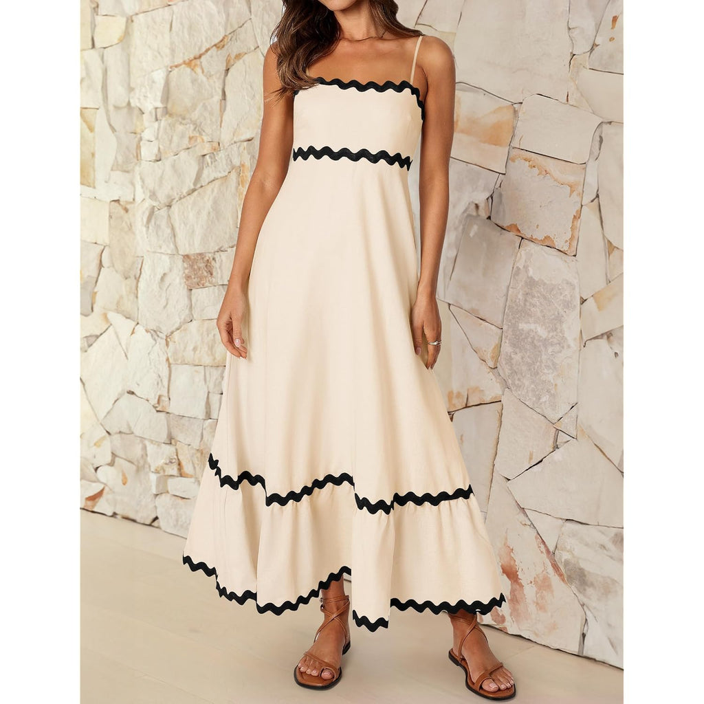 Zesica Women'S 2026 Summer Spaghetti Straps Sleeveless Backless Sundress Flowy Smocked Lace Swing A Line Midi Dress