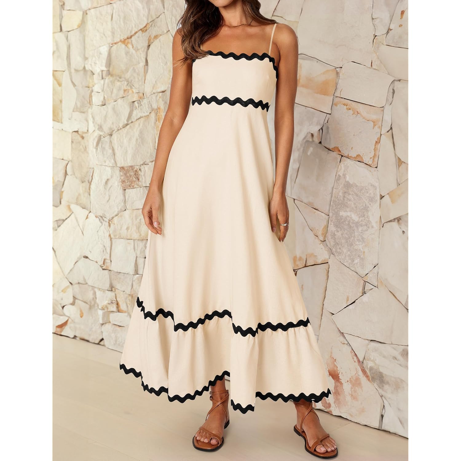 Zesica Women'S 2026 Summer Spaghetti Straps Sleeveless Backless Sundress Flowy Smocked Lace Swing A Line Midi Dress