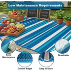 Outdoor Rug Camping Essentials - 4X6 Ft Outdoor Plastic Straw Rug For Patio Clearance, Waterproof Rv Essentials Outside Area Rug For Deck Garden, Backyard Patio Furniture Set, Blue White