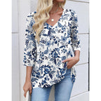 3/4 Length Sleeve Womens Tops V Neck Loose Fit Dressy Casual Blouse Flowy Shirts Plus Size Womens Clothing S-3XL