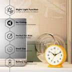 Ayrely® 4.5" Analog Alarm Clock,Small Retro Desk Clock Battery Operated,Silent Metal Table Clock With Light For Living Room Decor,Bedroom,Bedside,Shelf (Orange-Yellow)