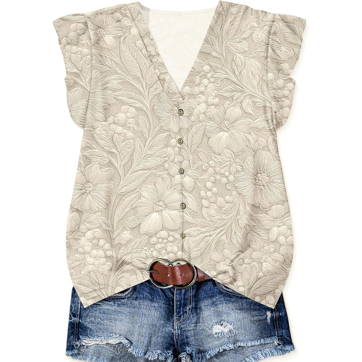 Womens Tops Dressy Casual Summer Floral V Neck T-Shirts Ruffle Short Sleeve Tunic Blouses