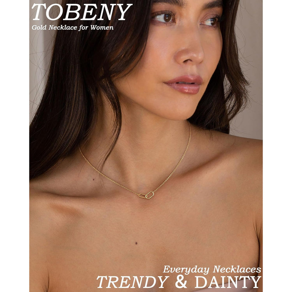 TOBENY Gold Necklace for Women Trendy 14K Gold Plated Dainty Bow Heart Cross Pendant Necklaces Cute Simple Pearl Diamond Paperclip Butterfly Italian Horn Choker Necklaces for Women Gift Jewelry