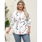 Rapbin Womens Plus Size Tops 3/4 Sleeve Blouses Shirts Casual V Neck Loose Tunic Tops 1X-5X