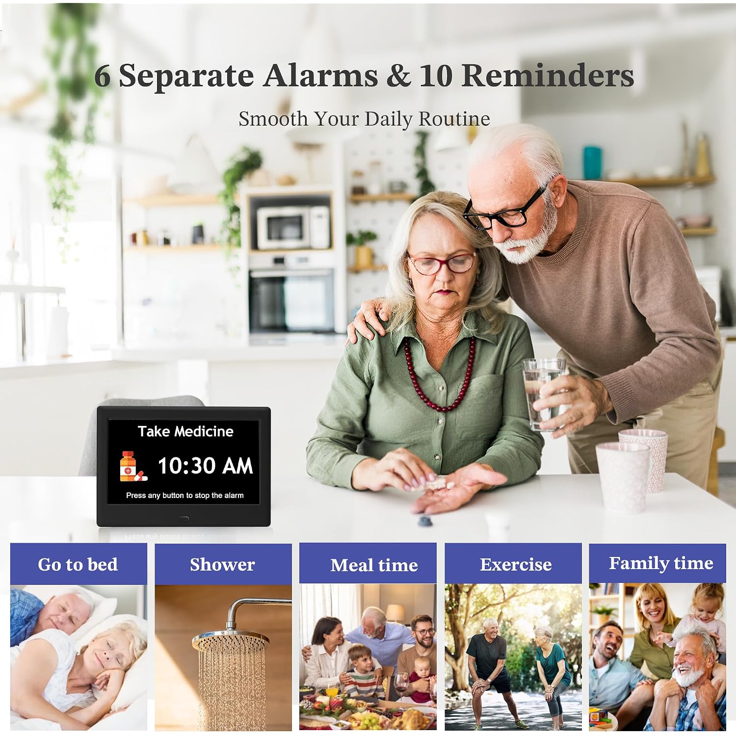 7'' Dementia Clock For Seniors, Large Display Digital Clock With Date, Time, Day Of Week For Elderly, Memory Loss, Alzheimer, 1024*600P Hd, 10 Reminders & 6 Alarms, Auto Dimming & Dst, Remote Control