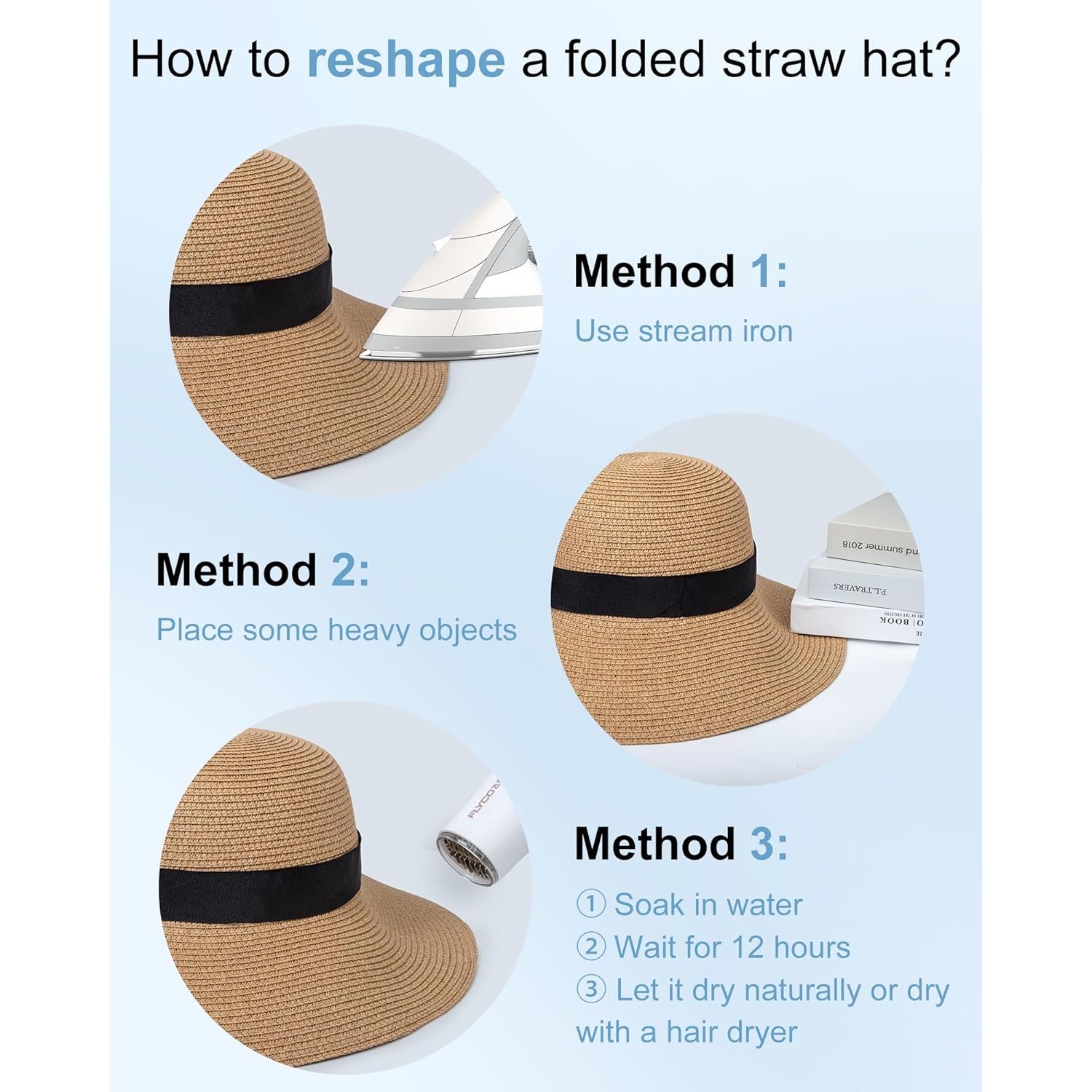 Senker Fashion Sun Hats for Women, Wide Brim Straw Floppy Hat for Beach Summer Vacation Garden Packable Roll Up UPF 50+